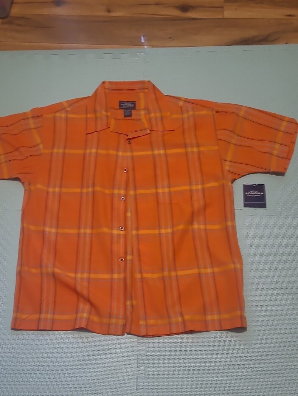 Sonoma Orange Plaid Short Sleeve Button-Down Shirt